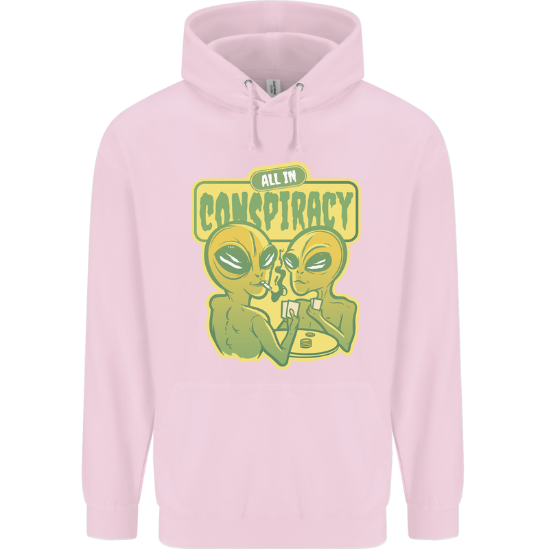 All in Conspiracy Funny Alien Poker Card Game Mens 80% Cotton Hoodie Light Pink