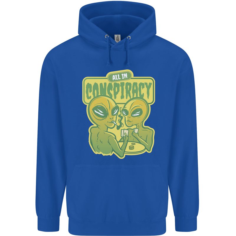All in Conspiracy Funny Alien Poker Card Game Mens 80% Cotton Hoodie Royal Blue