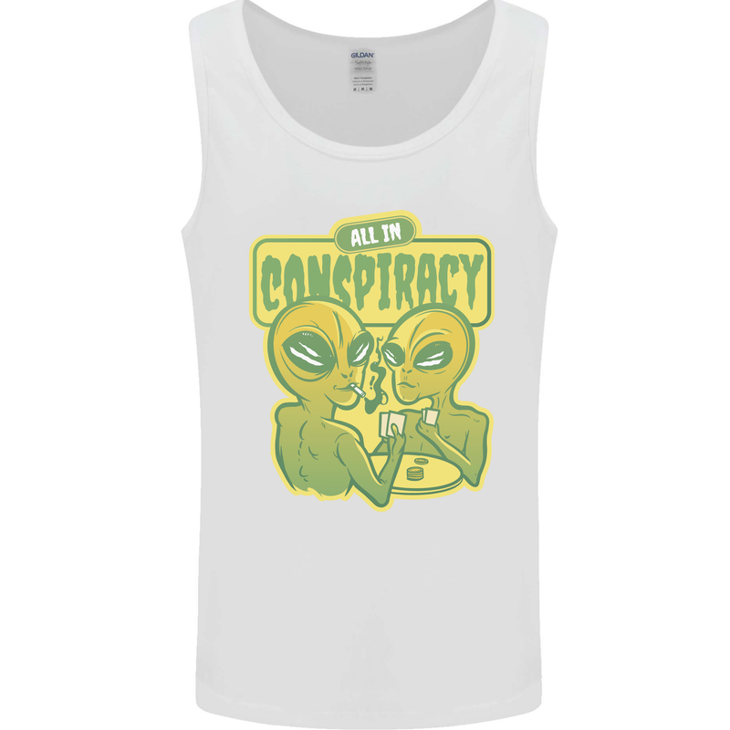 All in Conspiracy Funny Alien Poker Card Game Mens Vest Tank Top White