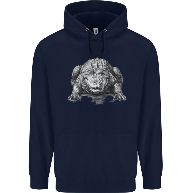 Alligator Drawing Crocodile Childrens Kids Hoodie Navy Blue