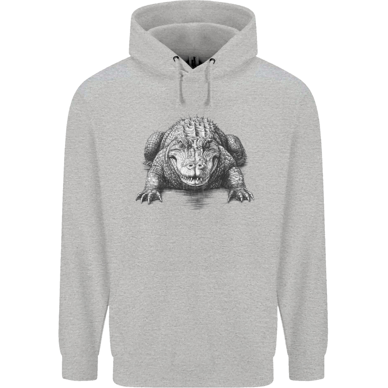Alligator Drawing Crocodile Childrens Kids Hoodie Sports Grey