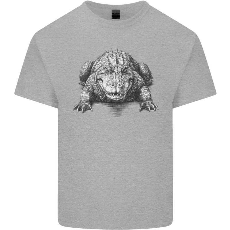 Alligator Drawing Crocodile Kids T-Shirt Childrens Sports Grey