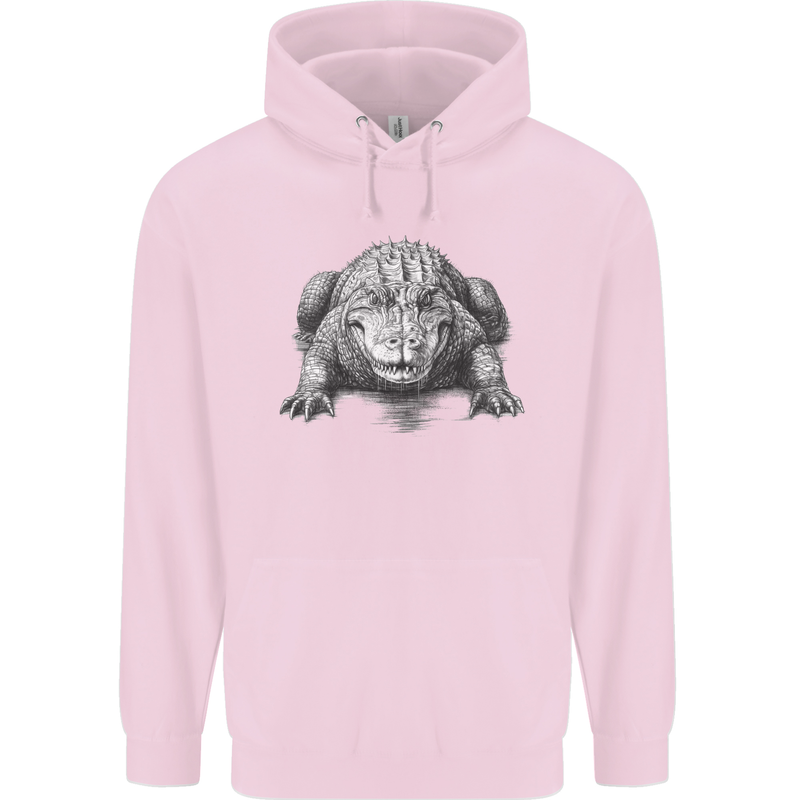Alligator Drawing Crocodile Mens 80% Cotton Hoodie Light Pink