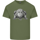 Alligator Drawing Crocodile Mens Cotton T-Shirt Tee Top Military Green