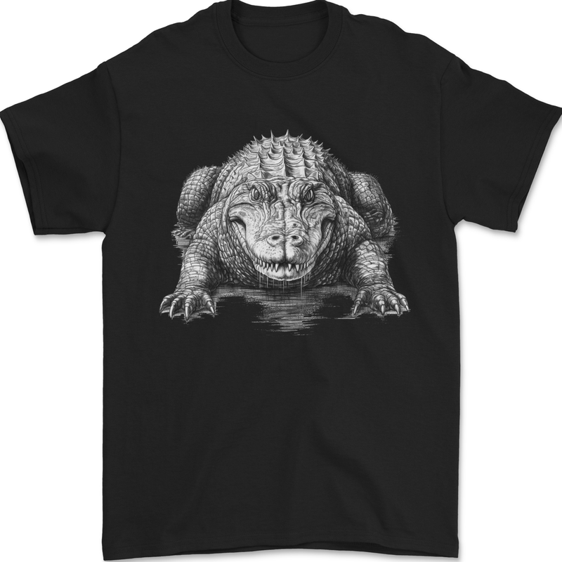 Alligator Drawing Crocodile Mens T-Shirt 100% Cotton Black