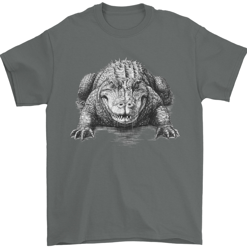 Alligator Drawing Crocodile Mens T-Shirt 100% Cotton Charcoal