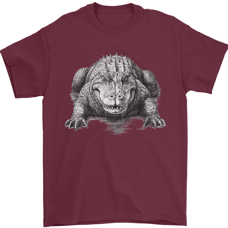 Alligator Drawing Crocodile Mens T-Shirt 100% Cotton Maroon