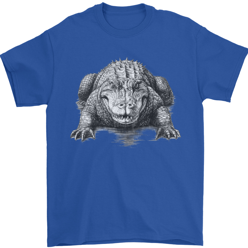 Alligator Drawing Crocodile Mens T-Shirt 100% Cotton Royal Blue