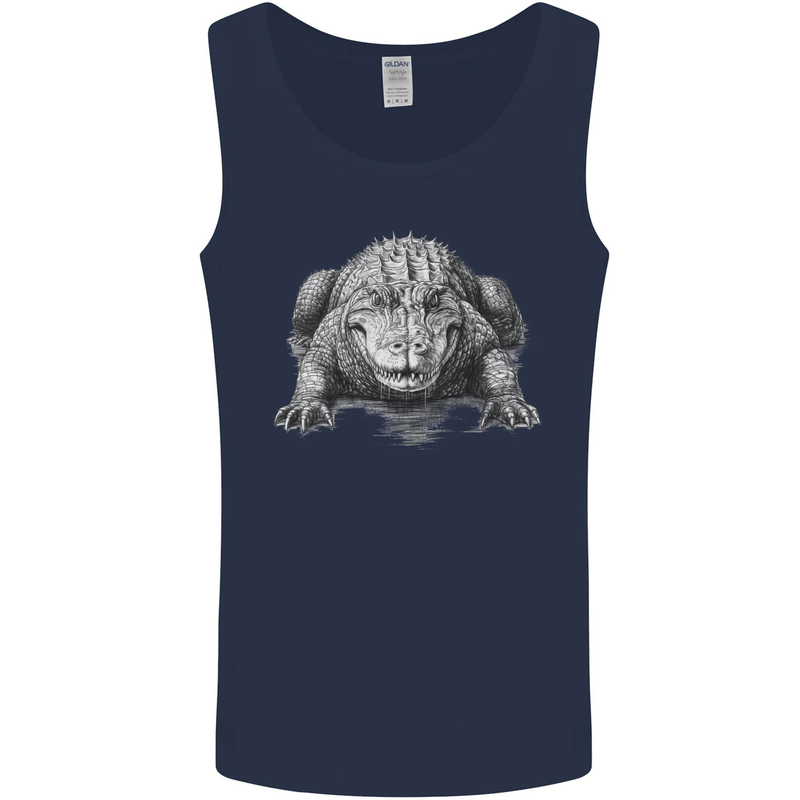 Alligator Drawing Crocodile Mens Vest Tank Top Navy Blue