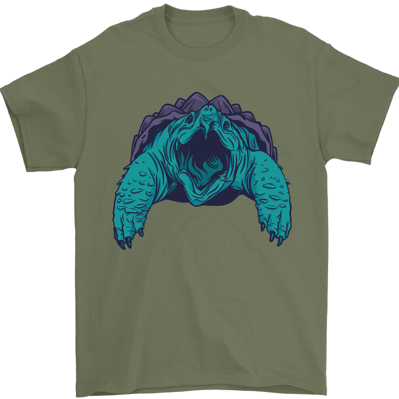 Alligator Snapping Turtle Mens T-Shirt 100% Cotton Military Green