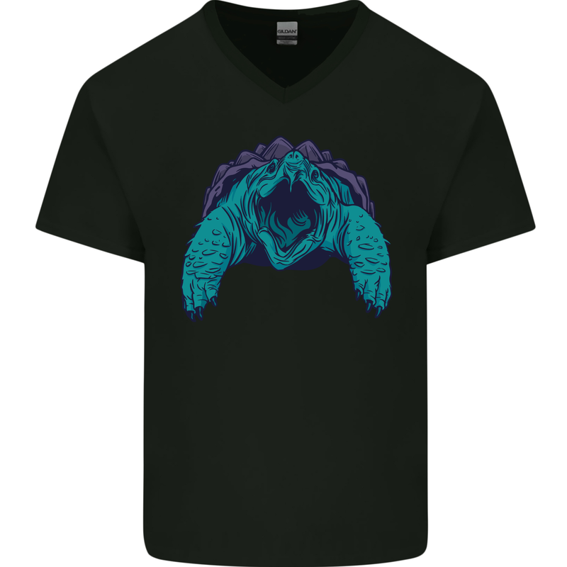 Alligator Snapping Turtle Mens V-Neck Cotton T-Shirt Black