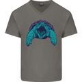 Alligator Snapping Turtle Mens V-Neck Cotton T-Shirt Charcoal