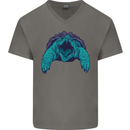 Alligator Snapping Turtle Mens V-Neck Cotton T-Shirt Charcoal