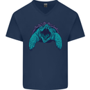 Alligator Snapping Turtle Mens V-Neck Cotton T-Shirt Navy Blue