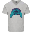 Alligator Snapping Turtle Mens V-Neck Cotton T-Shirt Sports Grey