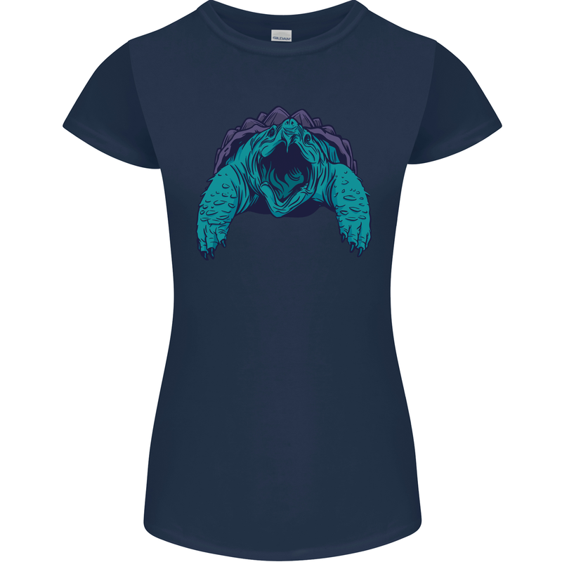 Alligator Snapping Turtle Womens Petite Cut T-Shirt Navy Blue