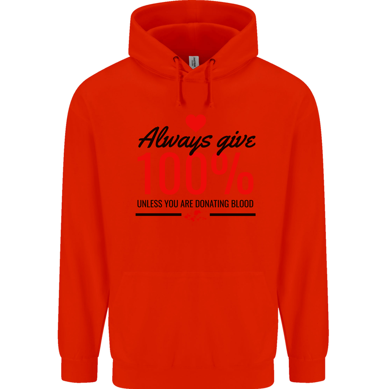 Always Give 100% Unless Blood Funny Donor Childrens Kids Hoodie Bright Red