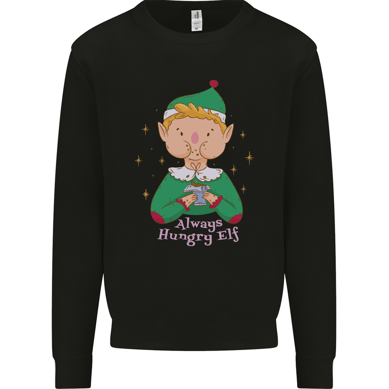 Always Hungry Elf Funny Christmas Food Xmas Kids Sweatshirt Jumper Black