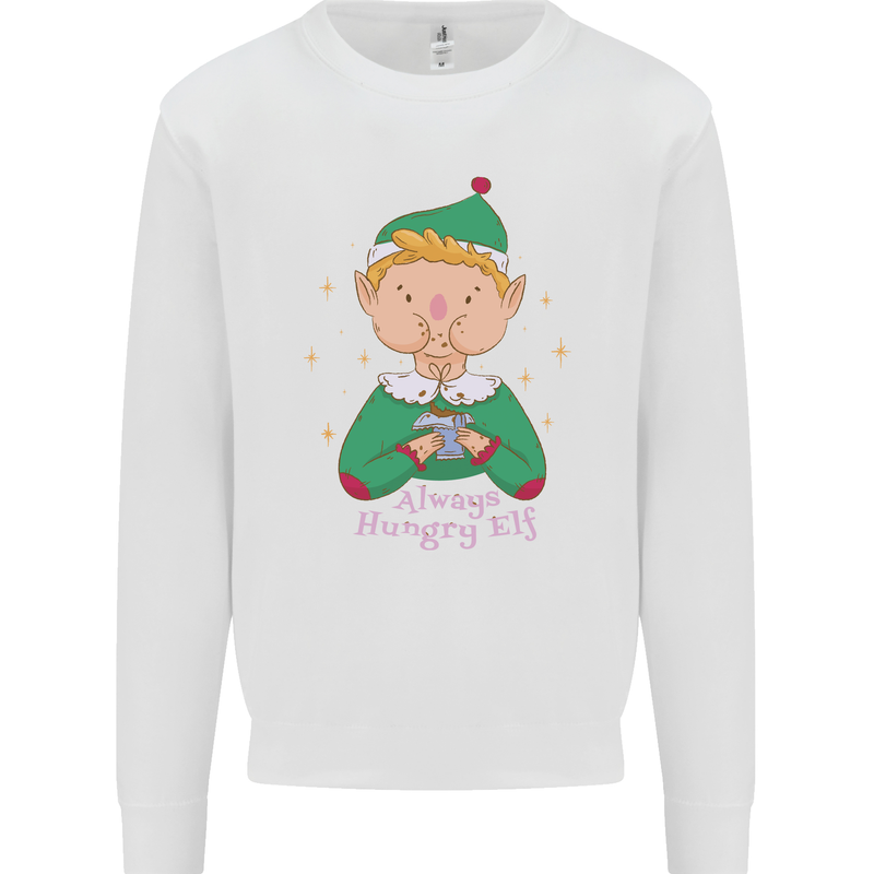 Always Hungry Elf Funny Christmas Food Xmas Kids Sweatshirt Jumper White