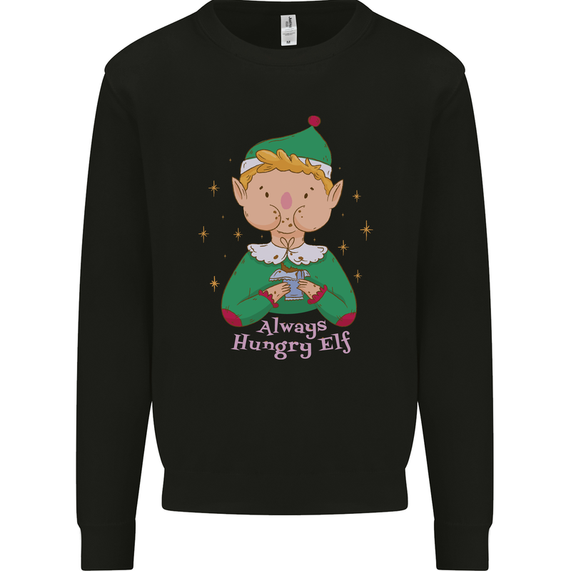Always Hungry Elf Funny Christmas Food Xmas Mens Sweatshirt Jumper Black