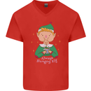 Always Hungry Elf Funny Christmas Food Xmas Mens V-Neck Cotton T-Shirt Red