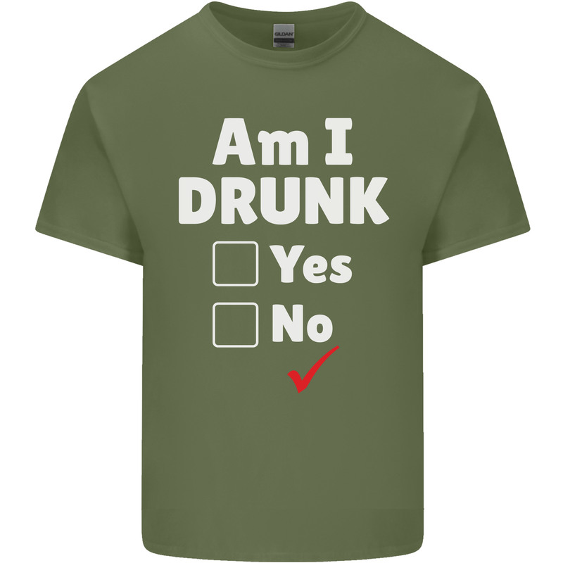 Am I Drunk Funny Beer Alcohol Wine Cider Guinness Mens Cotton T-Shirt Tee Top Military Green