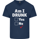 Am I Drunk Funny Beer Alcohol Wine Cider Guinness Mens V-Neck Cotton T-Shirt Navy Blue