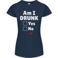 Am I Drunk Funny Beer Alcohol Wine Cider Guinness Womens Petite Cut T-Shirt Navy Blue