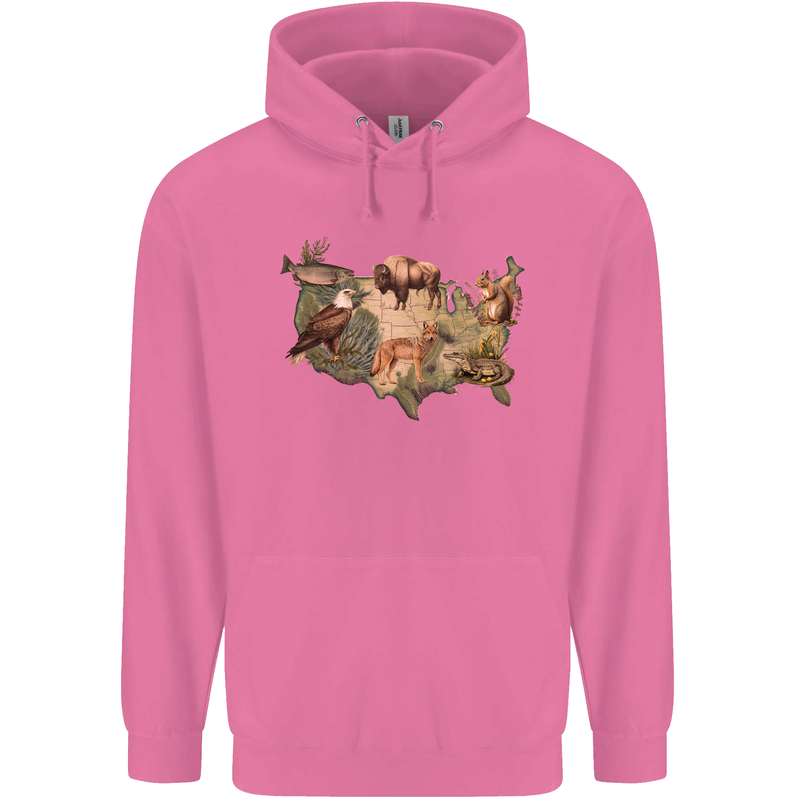American Animals USA Eagle Buffalo Fish Wolf Mens 80% Cotton Hoodie Azelea