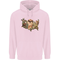 American Animals USA Eagle Buffalo Fish Wolf Mens 80% Cotton Hoodie Light Pink
