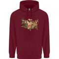 American Animals USA Eagle Buffalo Fish Wolf Mens 80% Cotton Hoodie Maroon