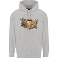 American Animals USA Eagle Buffalo Fish Wolf Mens 80% Cotton Hoodie Sports Grey