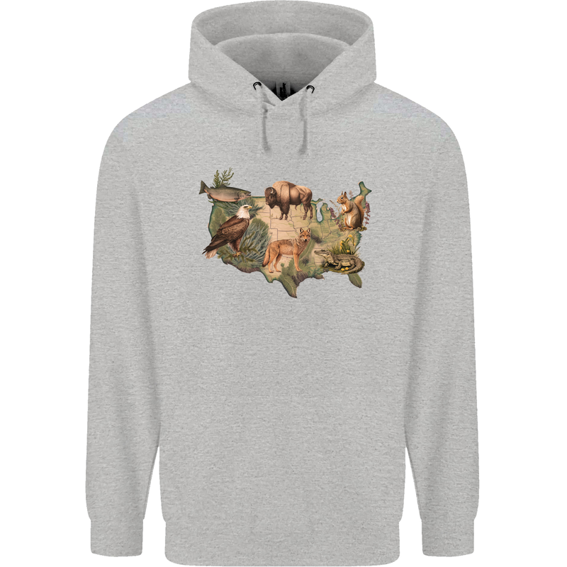 American Animals USA Eagle Buffalo Fish Wolf Mens 80% Cotton Hoodie Sports Grey