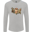 American Animals USA Eagle Buffalo Fish Wolf Mens Long Sleeve T-Shirt Sports Grey