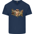 American Animals USA Eagle Buffalo Fish Wolf Mens V-Neck Cotton T-Shirt Navy Blue