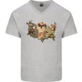 American Animals USA Eagle Buffalo Fish Wolf Mens V-Neck Cotton T-Shirt Sports Grey