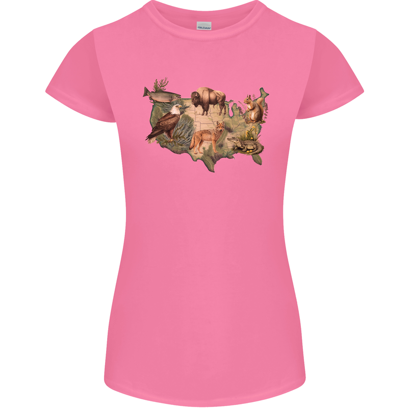 American Animals USA Eagle Buffalo Fish Wolf Womens Petite Cut T-Shirt Azalea