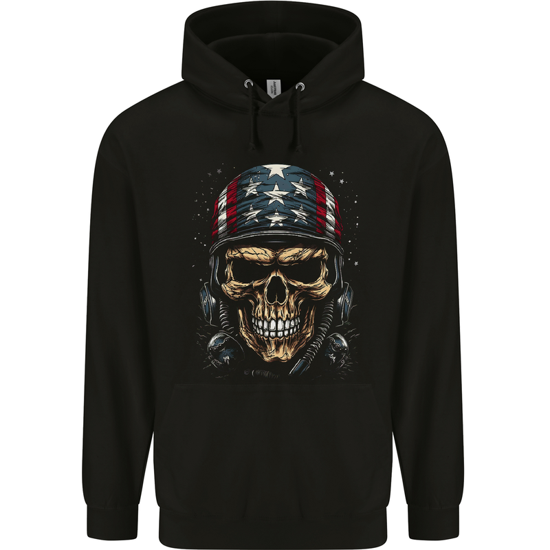 American Bandana Skull USA Biker Mens 80% Cotton Hoodie Black