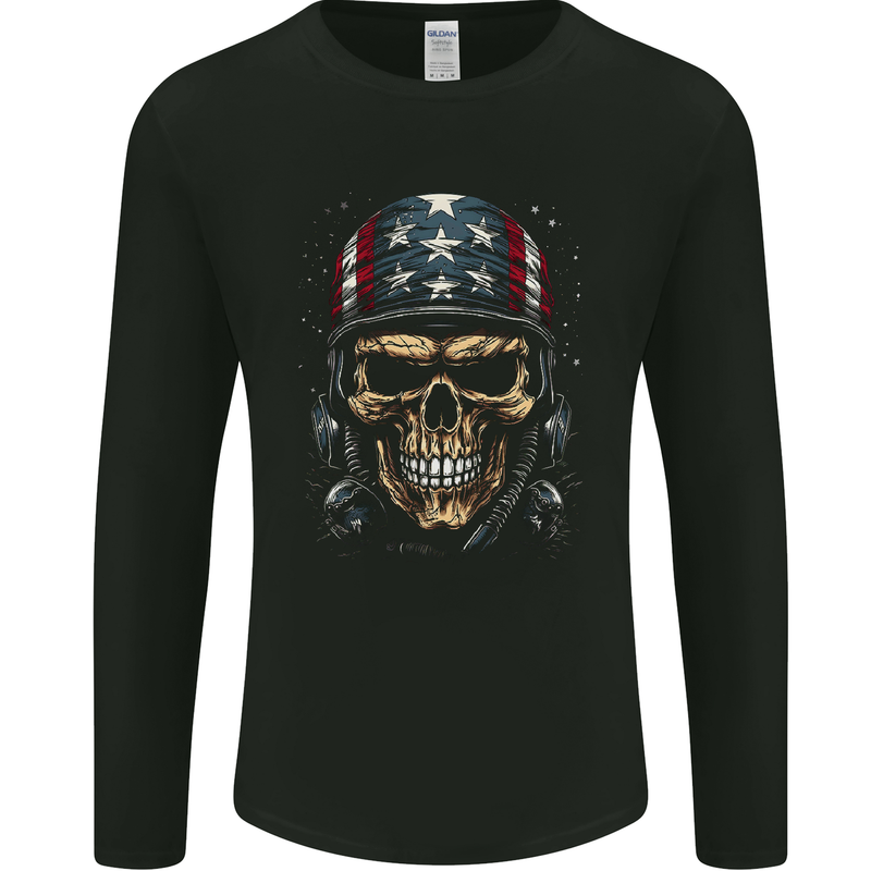 American Bandana Skull USA Biker Mens Long Sleeve T-Shirt Black