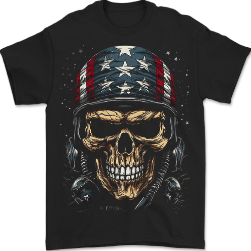 American Bandana Skull USA Biker Mens T-Shirt 100% Cotton BLACK