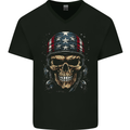 American Bandana Skull USA Biker Mens V-Neck Cotton T-Shirt Black