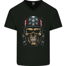 American Bandana Skull USA Biker Mens V-Neck Cotton T-Shirt Black