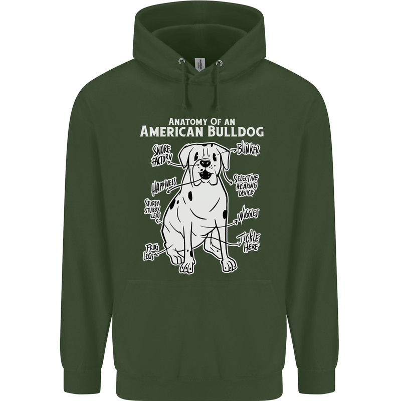 American Bulldog Anatomy Funny Dog Childrens Kids Hoodie Forest Green