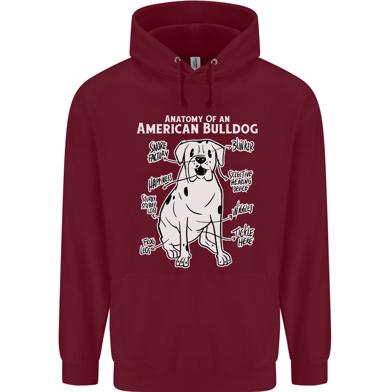 American Bulldog Anatomy Funny Dog Childrens Kids Hoodie Maroon