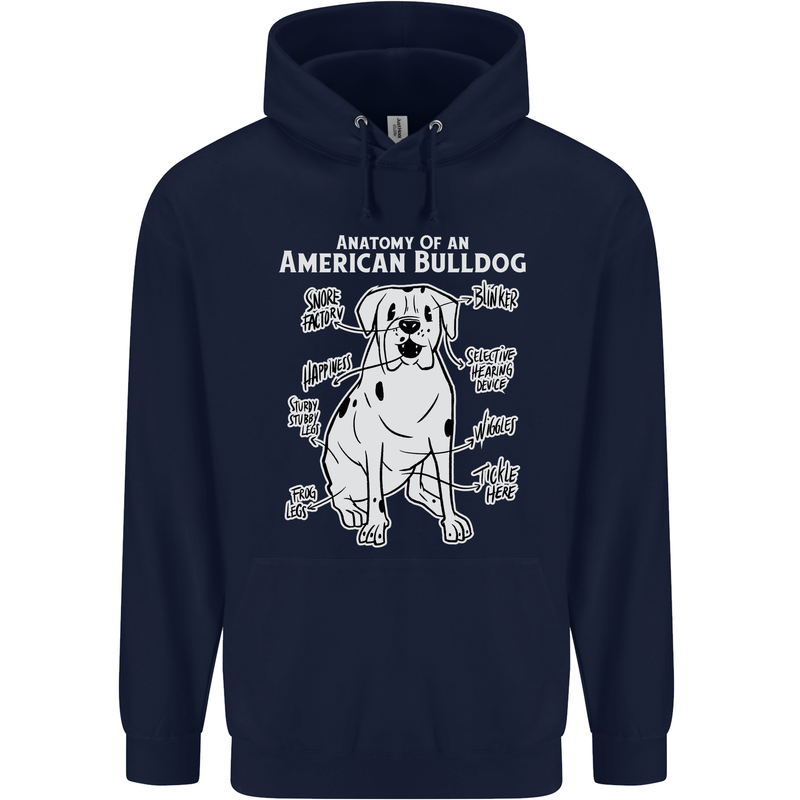 American Bulldog Anatomy Funny Dog Mens 80% Cotton Hoodie Navy Blue