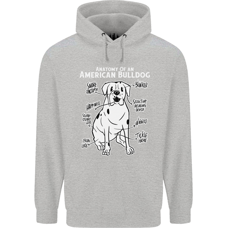 American Bulldog Anatomy Funny Dog Mens 80% Cotton Hoodie Sports Grey