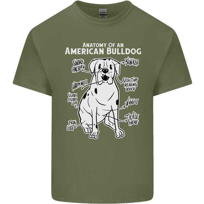 American Bulldog Anatomy Funny Dog Mens Cotton T-Shirt Tee Top Military Green