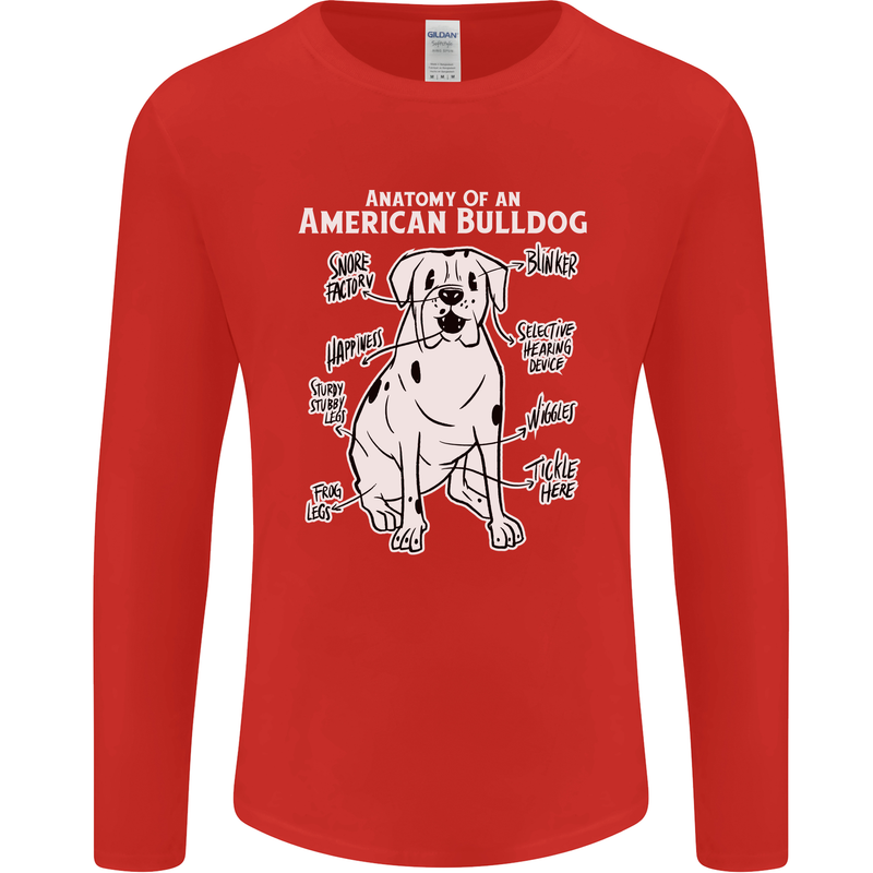 American Bulldog Anatomy Funny Dog Mens Long Sleeve T-Shirt Red