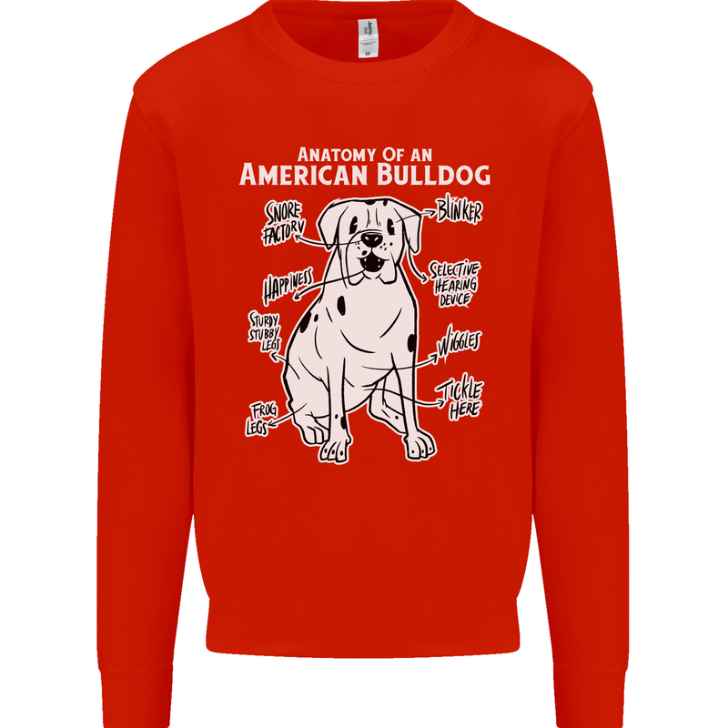 American Bulldog Anatomy Funny Dog Mens Sweatshirt Jumper Bright Red