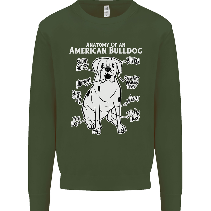 American Bulldog Anatomy Funny Dog Mens Sweatshirt Jumper Forest Green